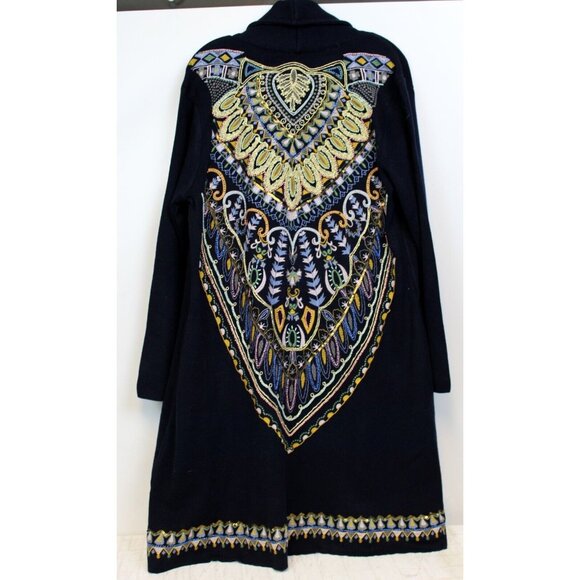 Soft Surroundings Long Black Sweater Cardigan sz 1X NWT Beaded Embroider Flower - Picture 1 of 13
